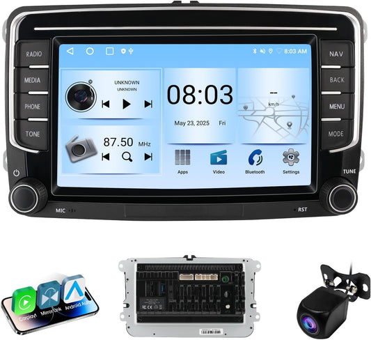 Wireless CarPlay Android Auto Car Stereo for VW 2013-2021, 7'' HD Touchscreen, Bluetooth GPS Navigation, RDS Radio, AHD Rear Camera, Support Polo/Golf/Passat/Skoda