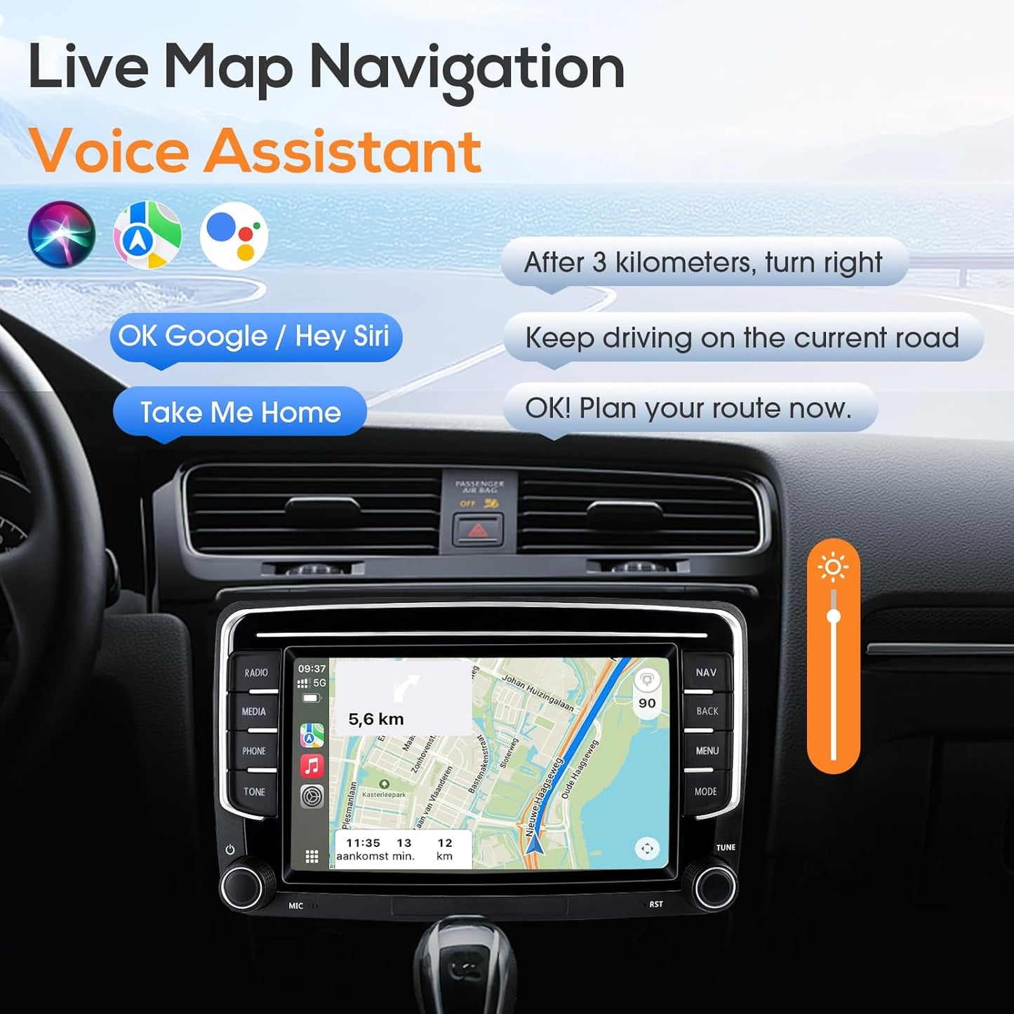 Wireless CarPlay Android Auto Car Stereo for VW 2013-2021, 7'' HD Touchscreen, Bluetooth GPS Navigation, RDS Radio, AHD Rear Camera, Support Polo/Golf/Passat/Skoda