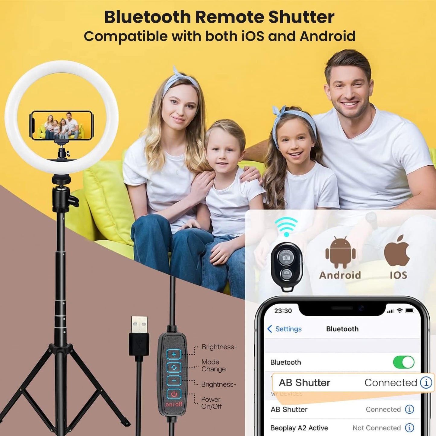 10.2” Ring Light, USB Powered Dimmable LED Circle Selfie Ring Light with Tripod Stand & Phone Holder, Remote, 3 Modes, 10 Brightness for YouTube TikTok Makeup Photography Video Live Streaming