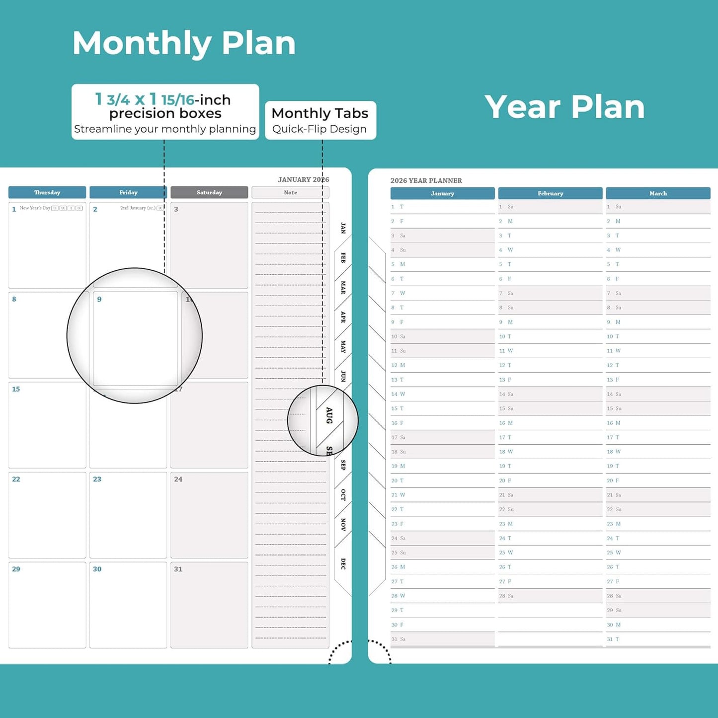 Diary 2026 Planner: Spiral A4 Week to View (29x21.7 cm) 12 Months (Jan. - Dec.) Weekly & Monthly Planner with Month Tabs & Pocket Expenses/Note Pages 100GSM Paper PU Leather Light Blue