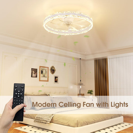 60cm Ceiling Fan with Lights & Remote, 5000LM Dimmable LED, 3 Colours Ceiling Fans Lamp, 6 Speeds & Timer Ultra-Quiet Modern Fan Light for Bedroom Living Room Kitchen (White)
