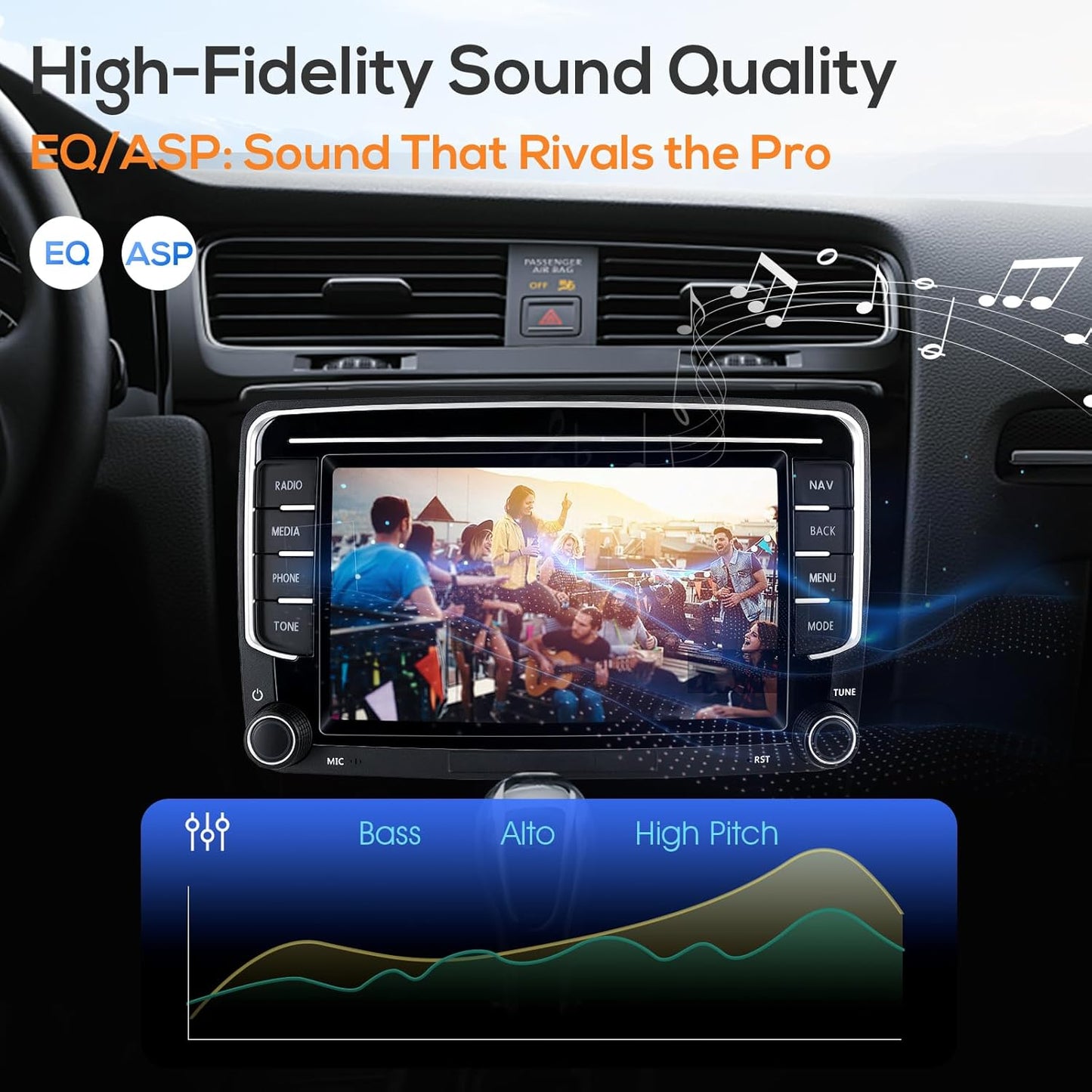 Wireless CarPlay Android Auto Car Stereo for VW 2013-2021, 7'' HD Touchscreen, Bluetooth GPS Navigation, RDS Radio, AHD Rear Camera, Support Polo/Golf/Passat/Skoda