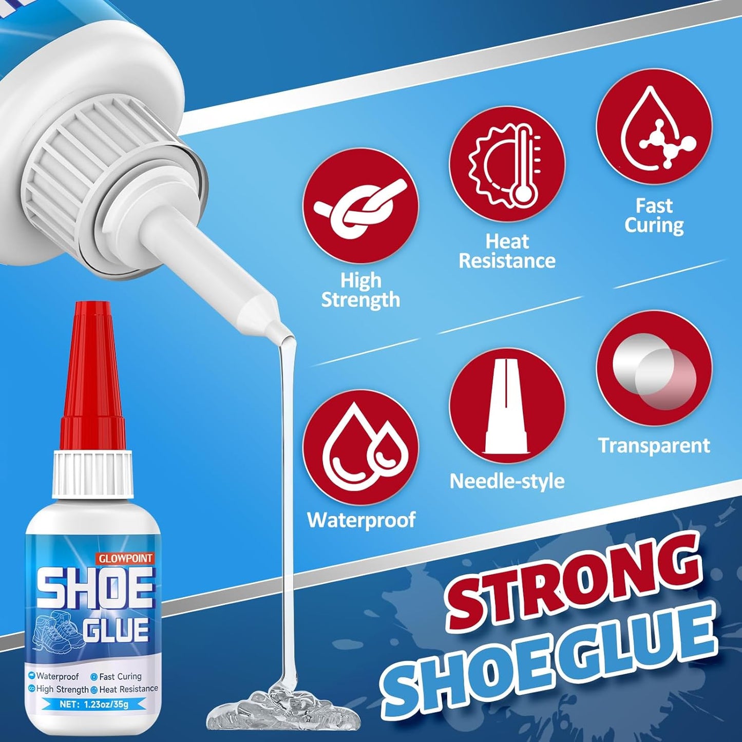 35g Shoe Glue, Instant Shoe Glue Sole Repair, Clear Strong Adhesive for Sneakers, Boots, Leather, Heels and More, with Sanding Stick, Elastic Bands & Precision Droppers, Waterproof - 1 Pack