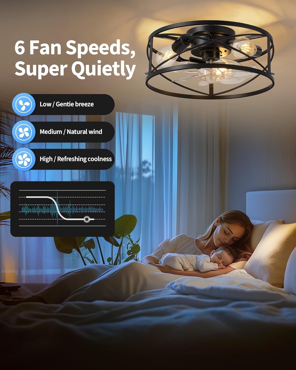LED Modern Industrial-Style Ceiling Fan Light with Remote Control, 6-Speed Reversible E26 Socket Retro Ceiling Fan Light Suitable for Bedrooms, Living Rooms, Kitchens 40cm