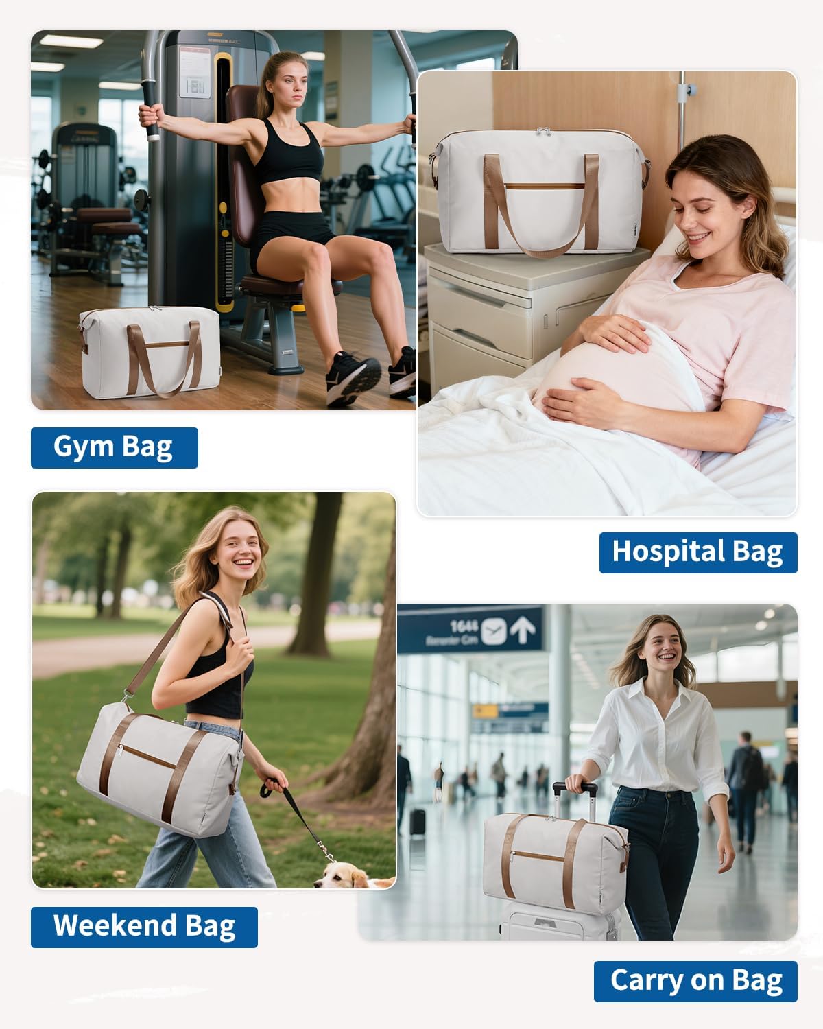 Easyjet Cabin Bag 45x36x20 New Easyjet Underseat Easy Jet Cabin Bag Foldable Travel Duffel Carry on Luggage Weekend Overnight Hospital Bags for Women and Men 25L (Beige with Brown Straps)