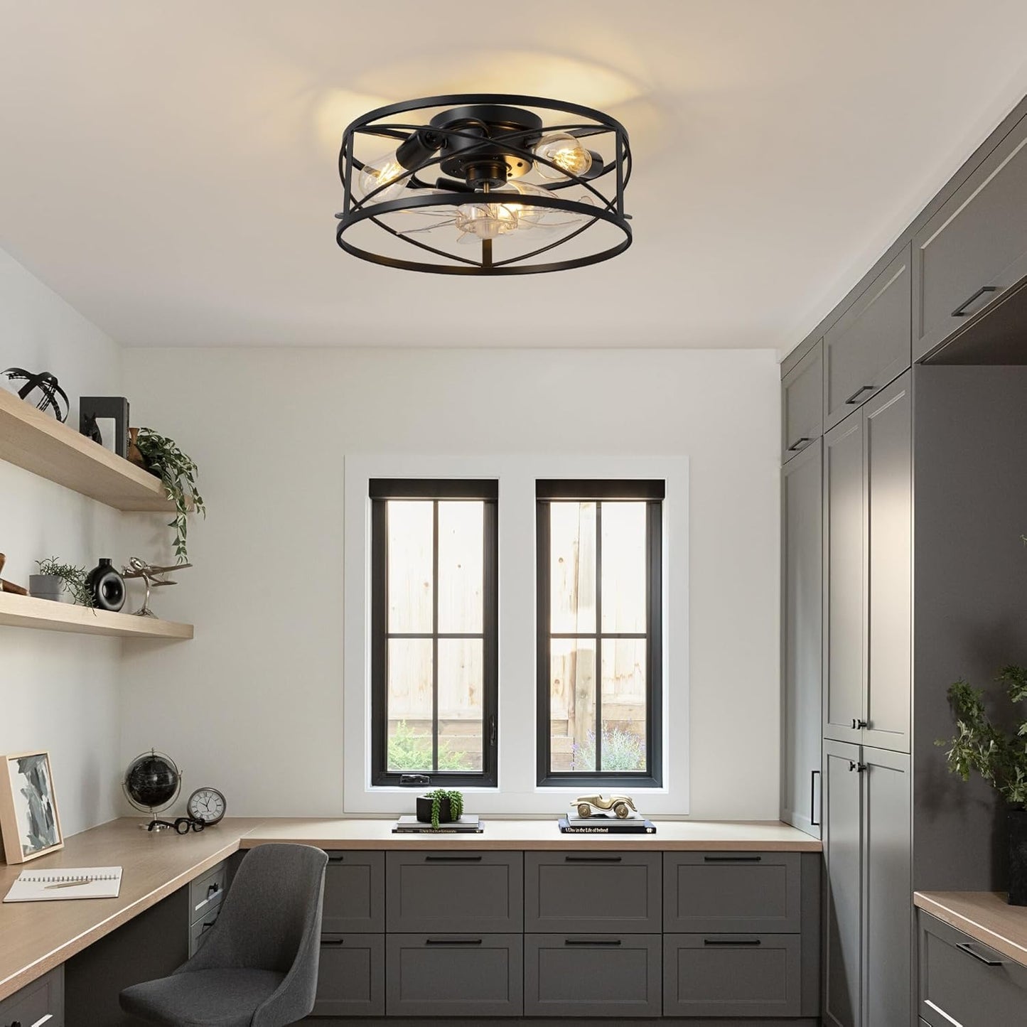 LED Modern Industrial-Style Ceiling Fan Light with Remote Control, 6-Speed Reversible E26 Socket Retro Ceiling Fan Light Suitable for Bedrooms, Living Rooms, Kitchens 40cm