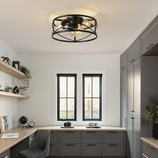 LED Modern Industrial-Style Ceiling Fan Light with Remote Control, 6-Speed Reversible E26 Socket Retro Ceiling Fan Light Suitable for Bedrooms, Living Rooms, Kitchens 40cm