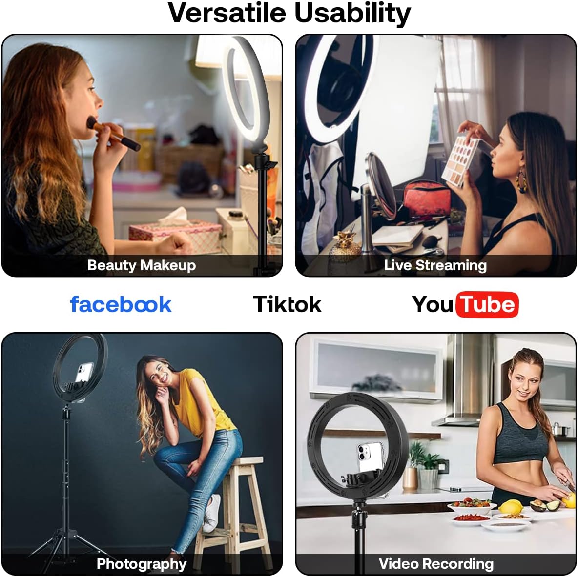 10.2” Ring Light, USB Powered Dimmable LED Circle Selfie Ring Light with Tripod Stand & Phone Holder, Remote, 3 Modes, 10 Brightness for YouTube TikTok Makeup Photography Video Live Streaming