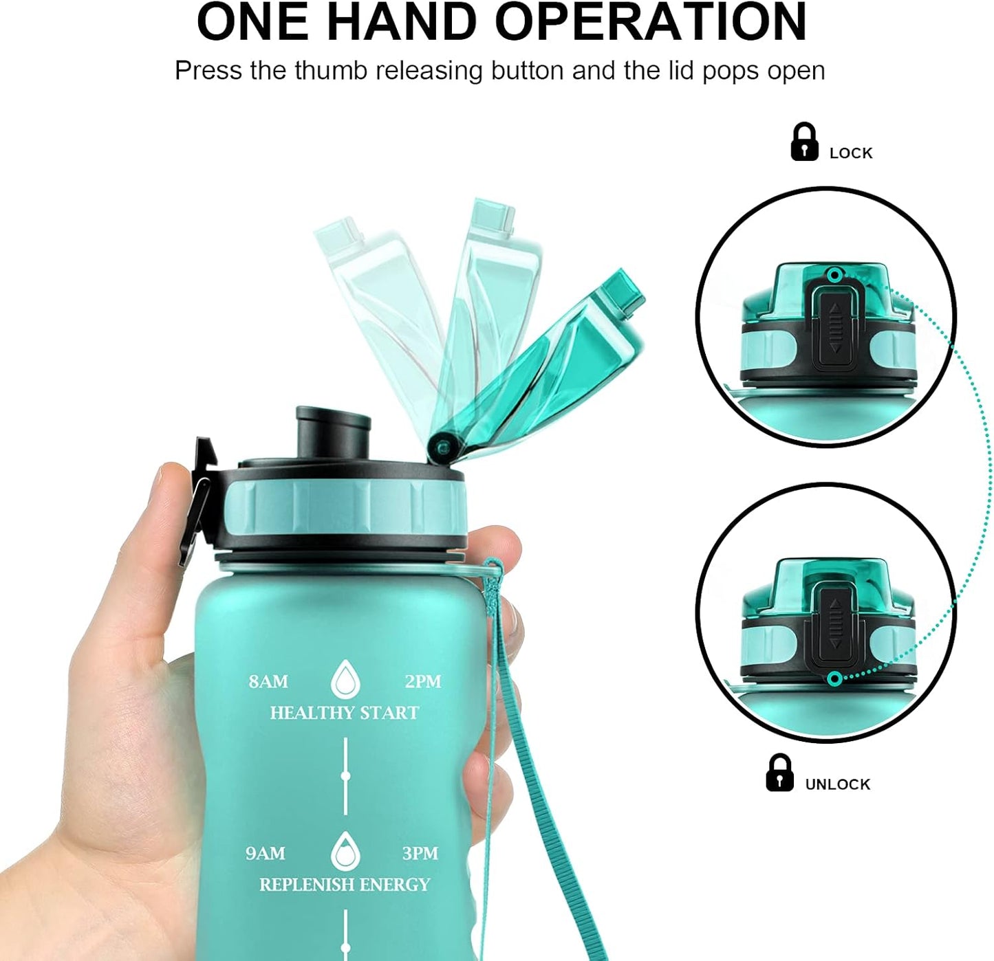 Sports Water Bottle 1 Litre, BPA Free Tritan Drinking Bottle with Time Marking and Removable Strainer for Gym, Outdoor, Bicycle,School & Office