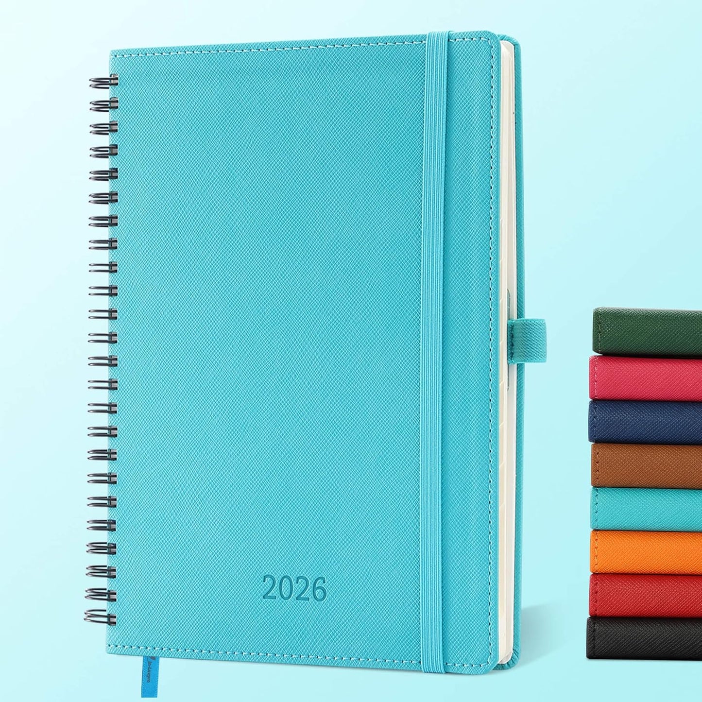 Diary 2026 Planner: Spiral A4 Week to View (29x21.7 cm) 12 Months (Jan. - Dec.) Weekly & Monthly Planner with Month Tabs & Pocket Expenses/Note Pages 100GSM Paper PU Leather Light Blue