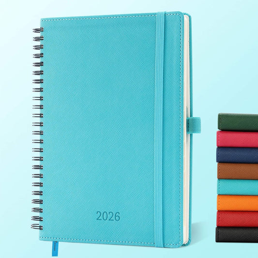 Diary 2026 Planner: Spiral A4 Week to View (29x21.7 cm) 12 Months (Jan. - Dec.) Weekly & Monthly Planner with Month Tabs & Pocket Expenses/Note Pages 100GSM Paper PU Leather Light Blue