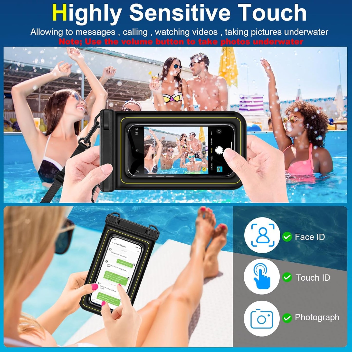 Waterproof Phone Pouch Floating IPX8 Waterproof Phone Case Dry Bag for Swimming,Underwater Phone Case Protector for iPhone 16 15 14 13 12 11 Pro Max XS Samsung S24 S23 Huawei P60 Mate 60 up to 6.8"