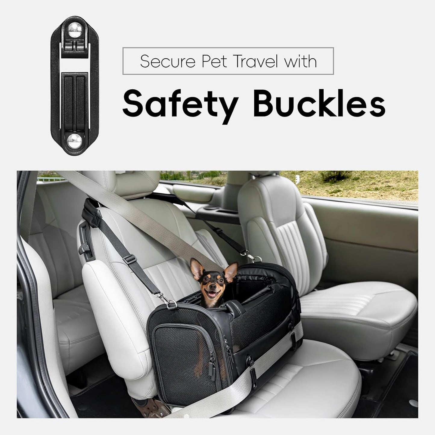 Luxury Pet Carrier, Puppy Small Dog Carrier Airline Approved, Cat Carrier Bag with Safety Buckles,Lightweight Waterproof Leather Handbag for Cabin Travel Shopping，Black