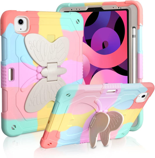 iPad Air 11 Inch Case M3 2025/M2 2024, iPad Air 5th 4th Generation Case 10.9 Inch 2022/2020 for Kids Girls with Butterfly Kickstand Pencil Holder Heavy Duty Shockproof Protective Cover