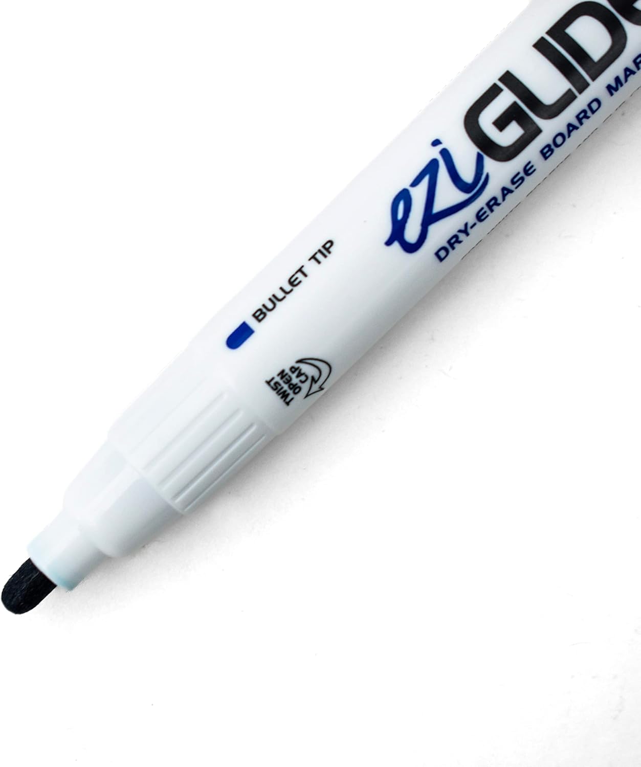 Assorted Bullet Tip Drywipe Whiteboard Pens, Pack of 4 Assorted Colour Markers, No Residue Ink, Hard-wearing Fibre Medium Bullet Tip Dry Wipe Pen, Black, Red, Blue and Green