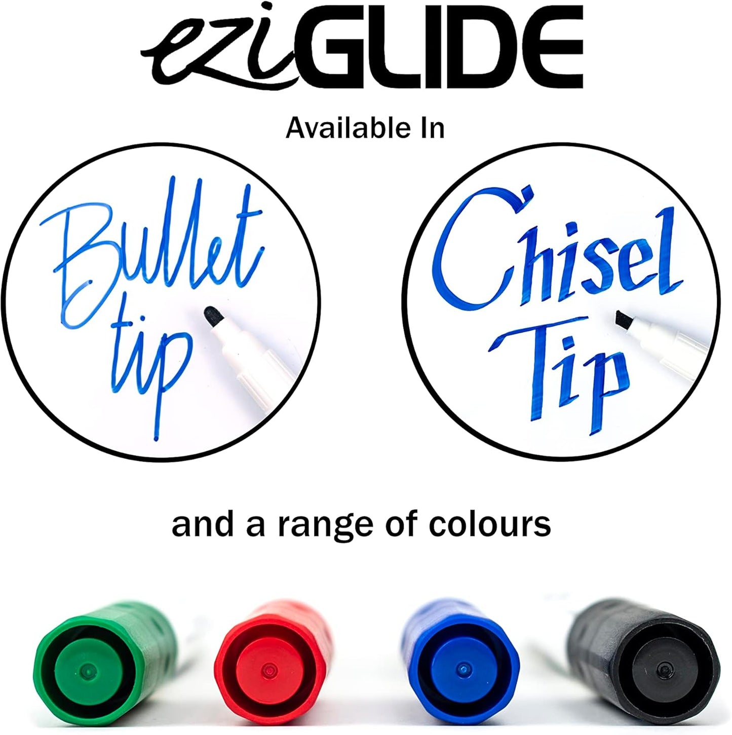 Assorted Bullet Tip Drywipe Whiteboard Pens, Pack of 4 Assorted Colour Markers, No Residue Ink, Hard-wearing Fibre Medium Bullet Tip Dry Wipe Pen, Black, Red, Blue and Green