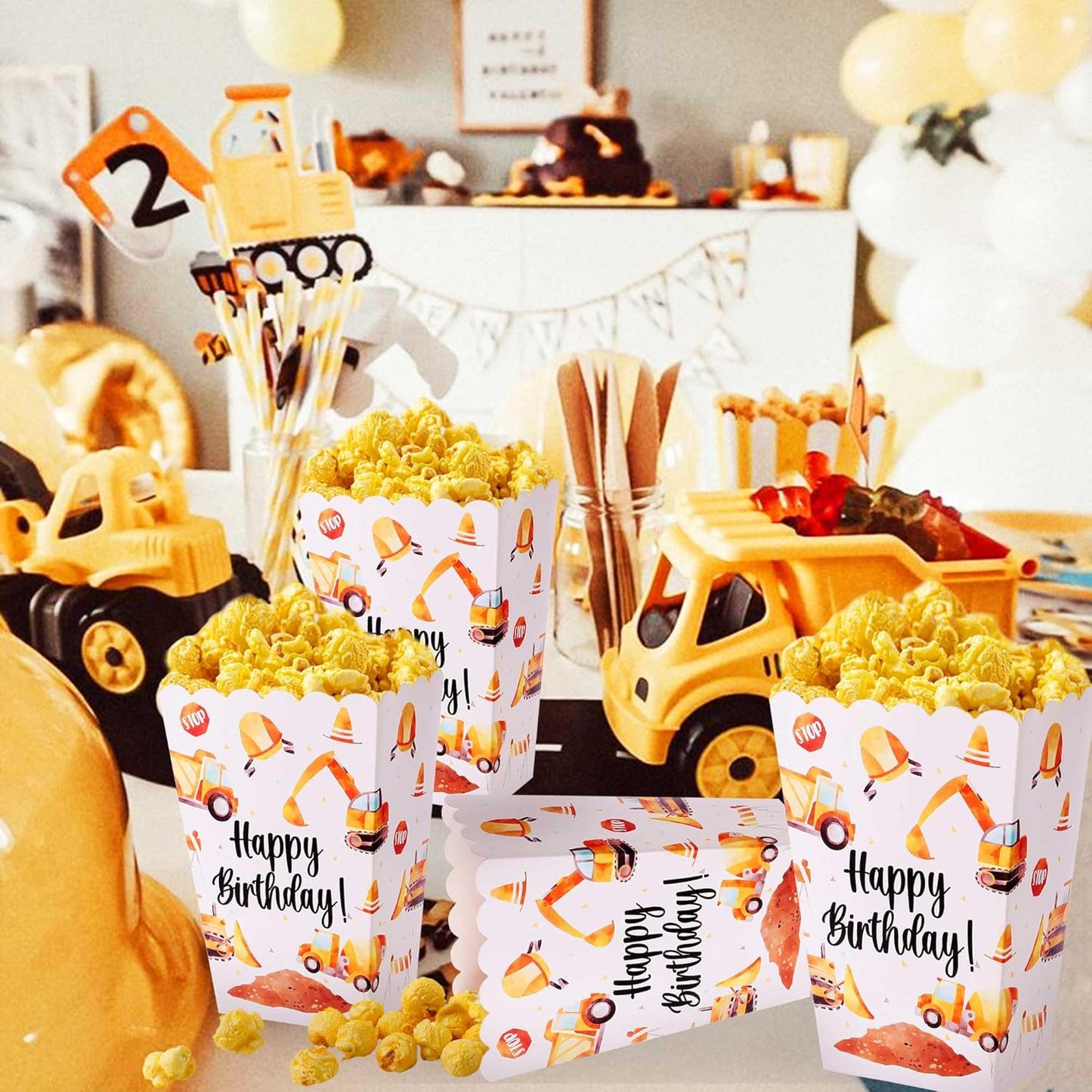 Construction Party Favor Bags Popcorn Boxes Construction Party Candy Bags Car Goodie Treat Bags Themed Birthday Party Supplies