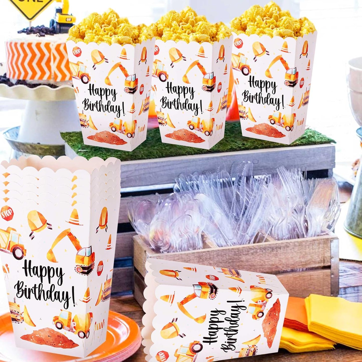 Construction Party Favor Bags Popcorn Boxes Construction Party Candy Bags Car Goodie Treat Bags Themed Birthday Party Supplies