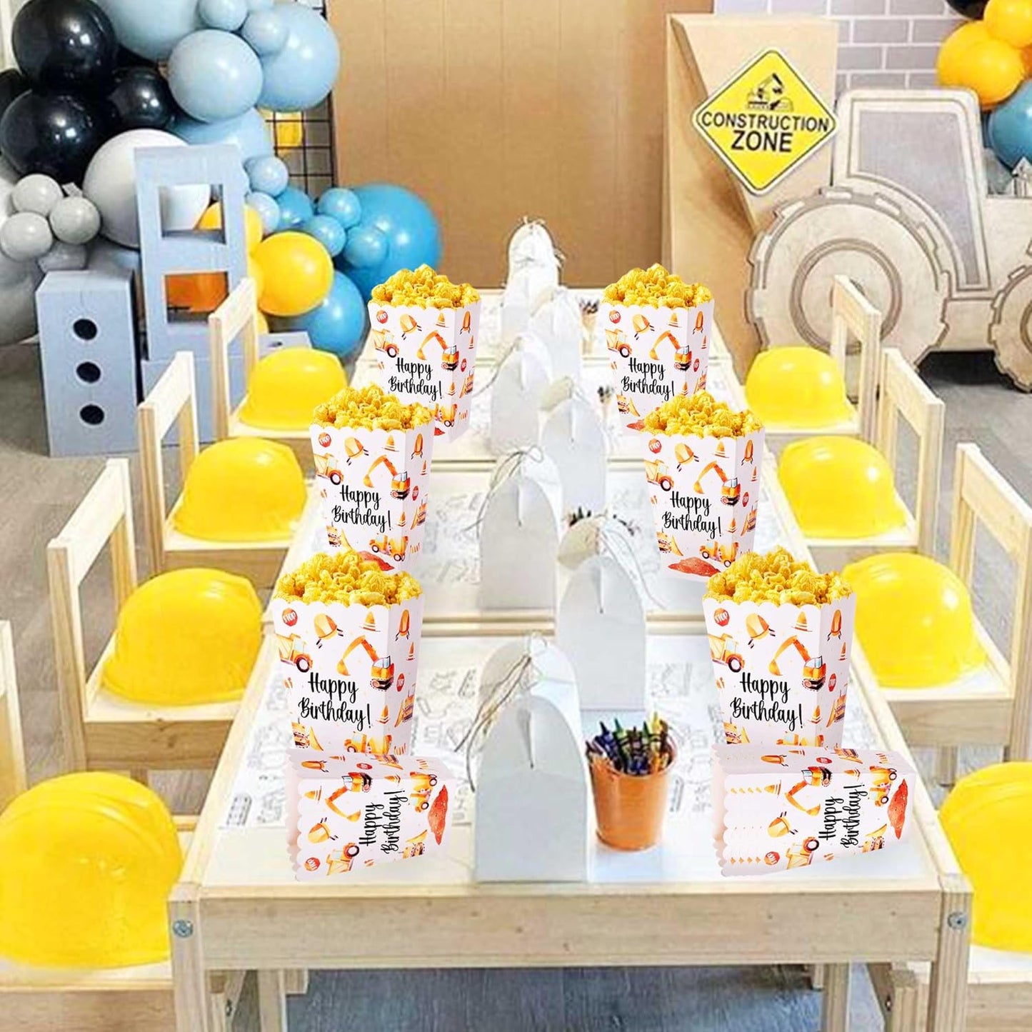 Construction Party Favor Bags Popcorn Boxes Construction Party Candy Bags Car Goodie Treat Bags Themed Birthday Party Supplies