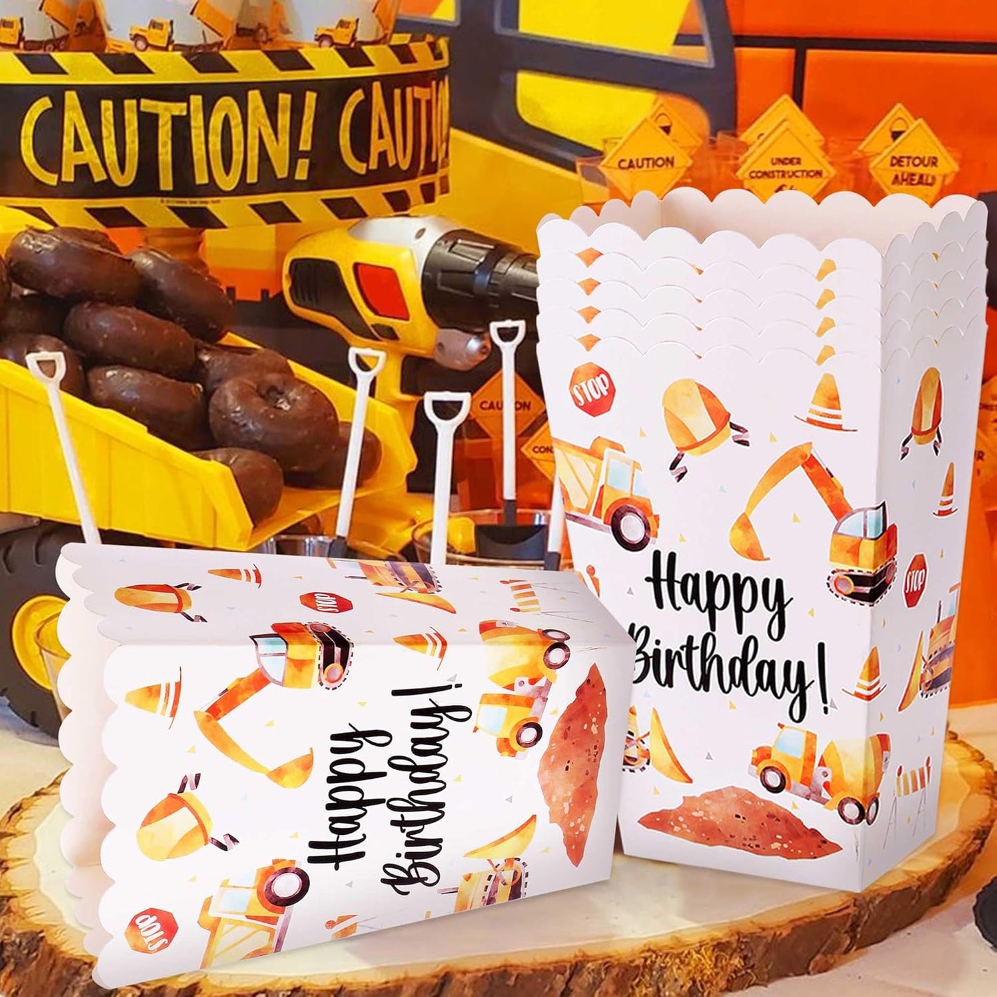 Construction Party Favor Bags Popcorn Boxes Construction Party Candy Bags Car Goodie Treat Bags Themed Birthday Party Supplies