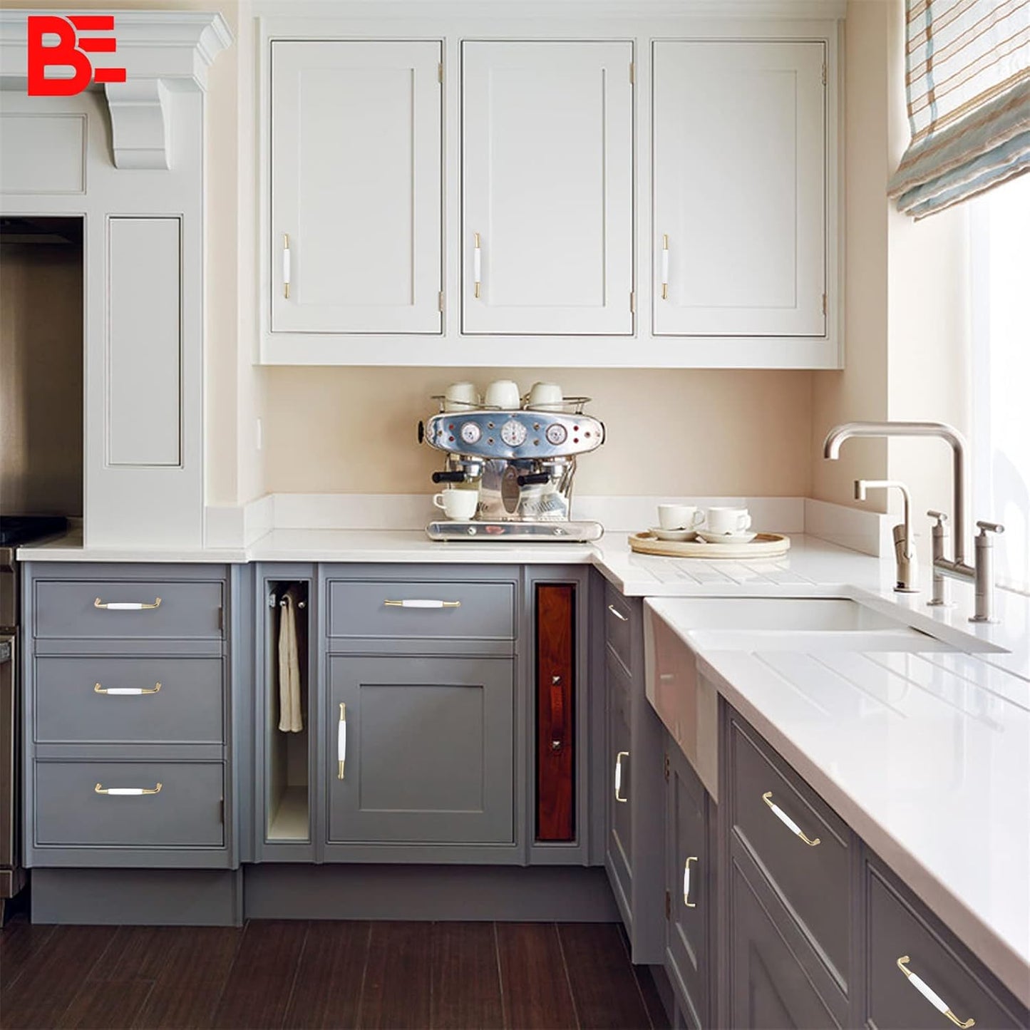 10 Pack Ceramic Cabinet Handles,Solid Zinc Alloy Wardrobe Door Handle, Elegant Arched Drawer Handle/Hole Center 5''(128mm) Total Length:5.43 inch(138mm) (White Ceramic+Satin Nickel)