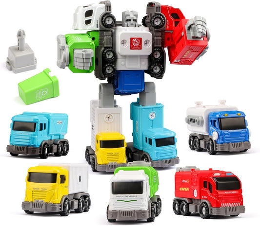 5 in 1 Transformer Robot Alloy Armor Series Includes 5 Garbage Disposal Vehicles with Assembly Screws Suitable for Children Over 3 Years Old