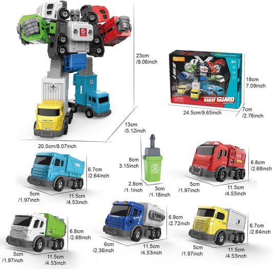 5 in 1 Transformer Robot Alloy Armor Series Includes 5 Garbage Disposal Vehicles with Assembly Screws Suitable for Children Over 3 Years Old