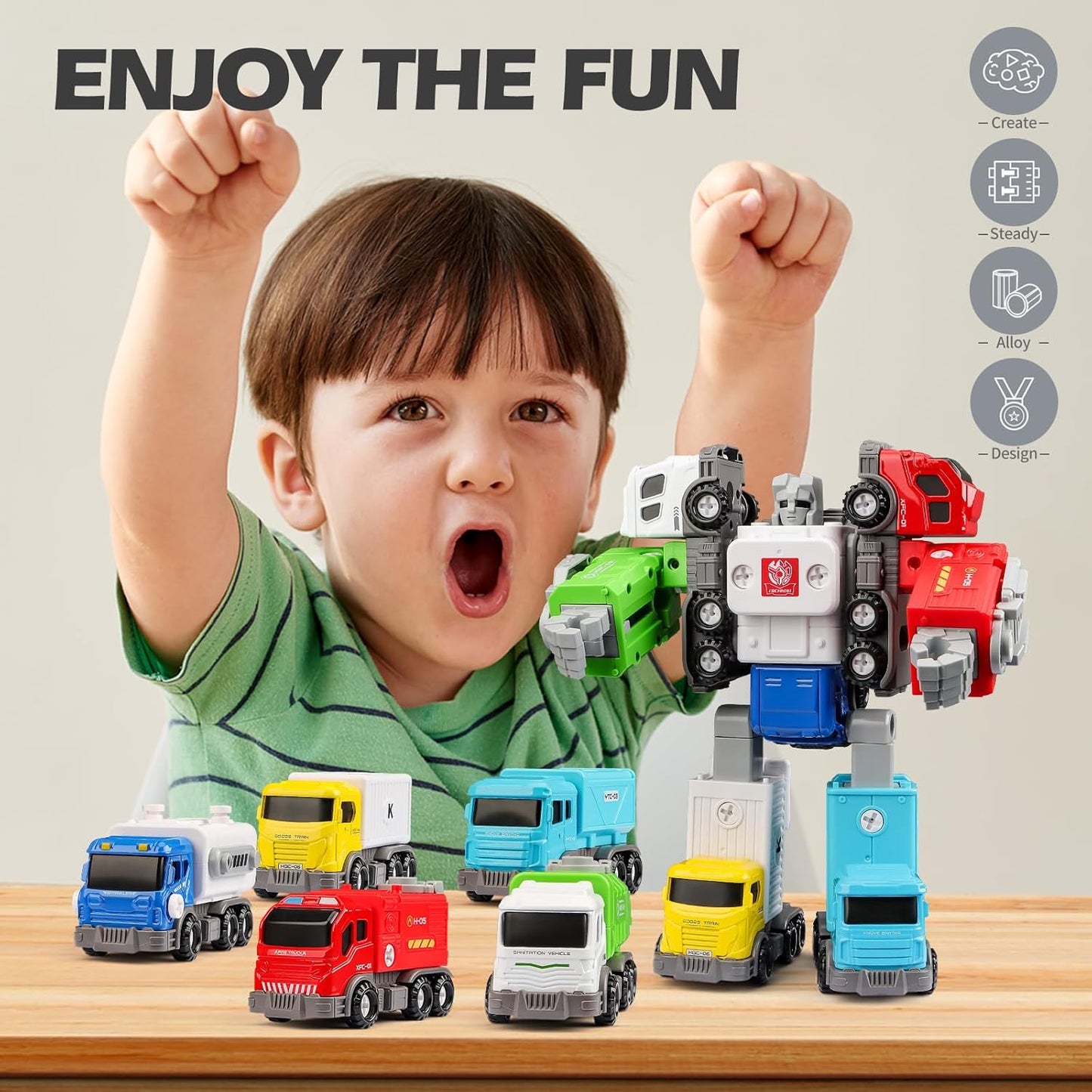 5 in 1 Transformer Robot Alloy Armor Series Includes 5 Garbage Disposal Vehicles with Assembly Screws Suitable for Children Over 3 Years Old