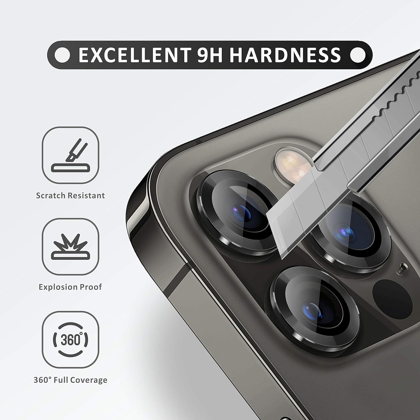 iPhone 12 Pro (6.1 inch) Camera Lens Protector, Premium HD Tempered Glass Aluminum Alloy Lens Screen Stiker Cover Film [9H Hardness] [Scratch Resistance]- Graphite