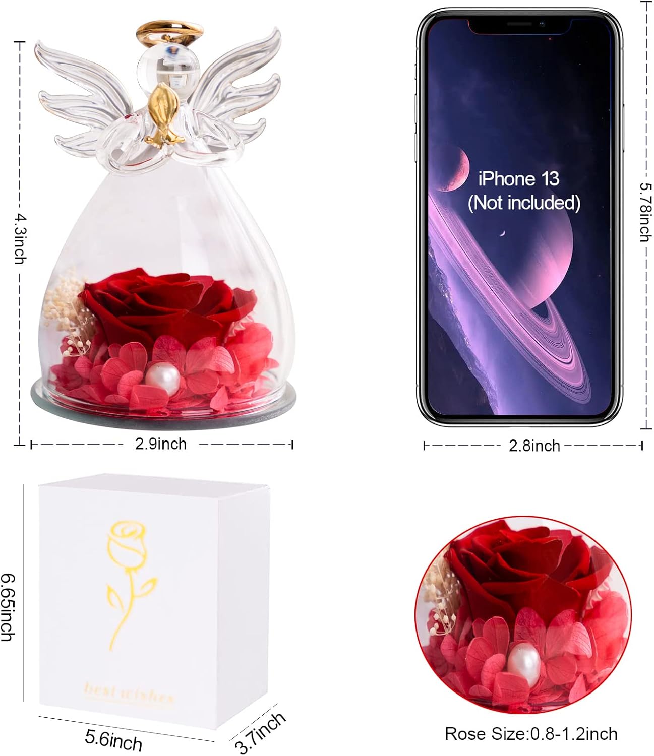 Valentines Gifts for Her | Birthday Gifts For Women Her | Gifts for Mum Grandma | Preserved Real Rose Flower in Glass Angel for Mother's Day Woman's Day Valentine's Day