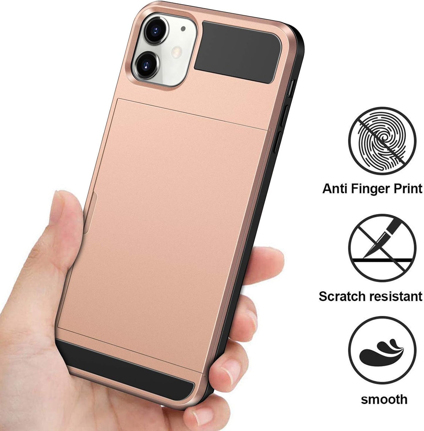 VUNAKE Compatible with iPhone 12 Case iPhone 12 Pro Case Card Holder Armor Shockproof Wallet Case Silicone TPU + Anti-Scratch Hard PC Phone Full Protective Case Cover for iPhone 12 Case(Rosegold)