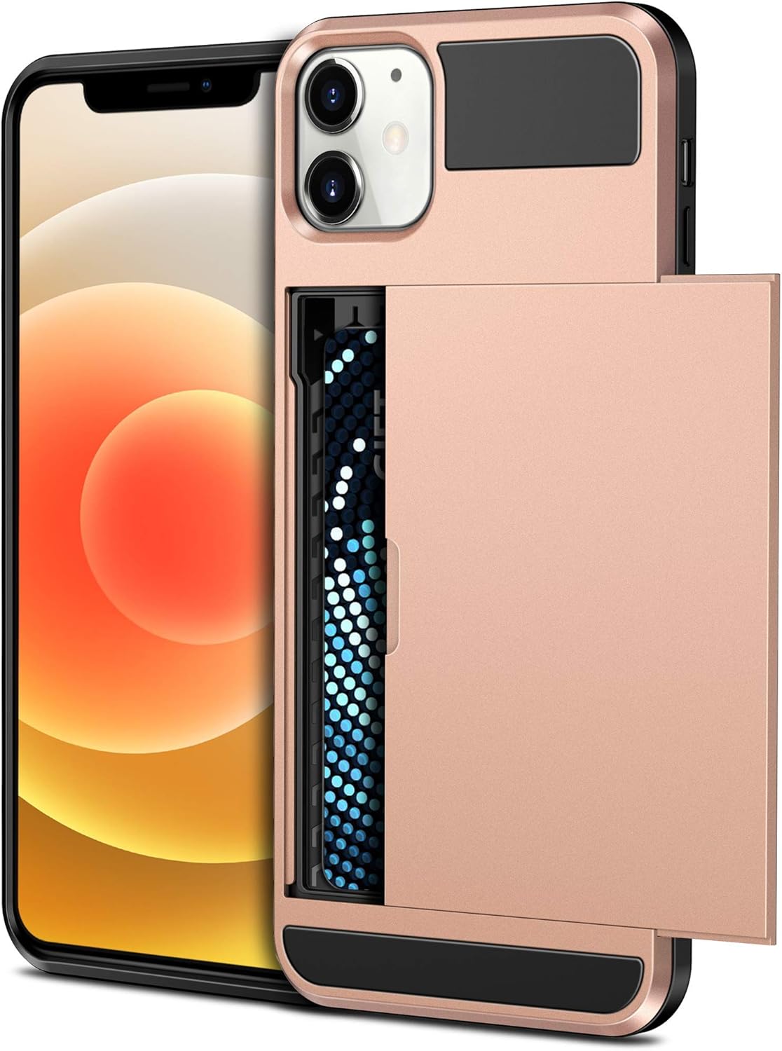 VUNAKE Compatible with iPhone 12 Case iPhone 12 Pro Case Card Holder Armor Shockproof Wallet Case Silicone TPU + Anti-Scratch Hard PC Phone Full Protective Case Cover for iPhone 12 Case(Rosegold)