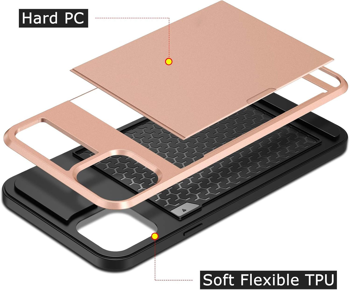 VUNAKE Compatible with iPhone 12 Case iPhone 12 Pro Case Card Holder Armor Shockproof Wallet Case Silicone TPU + Anti-Scratch Hard PC Phone Full Protective Case Cover for iPhone 12 Case(Rosegold)