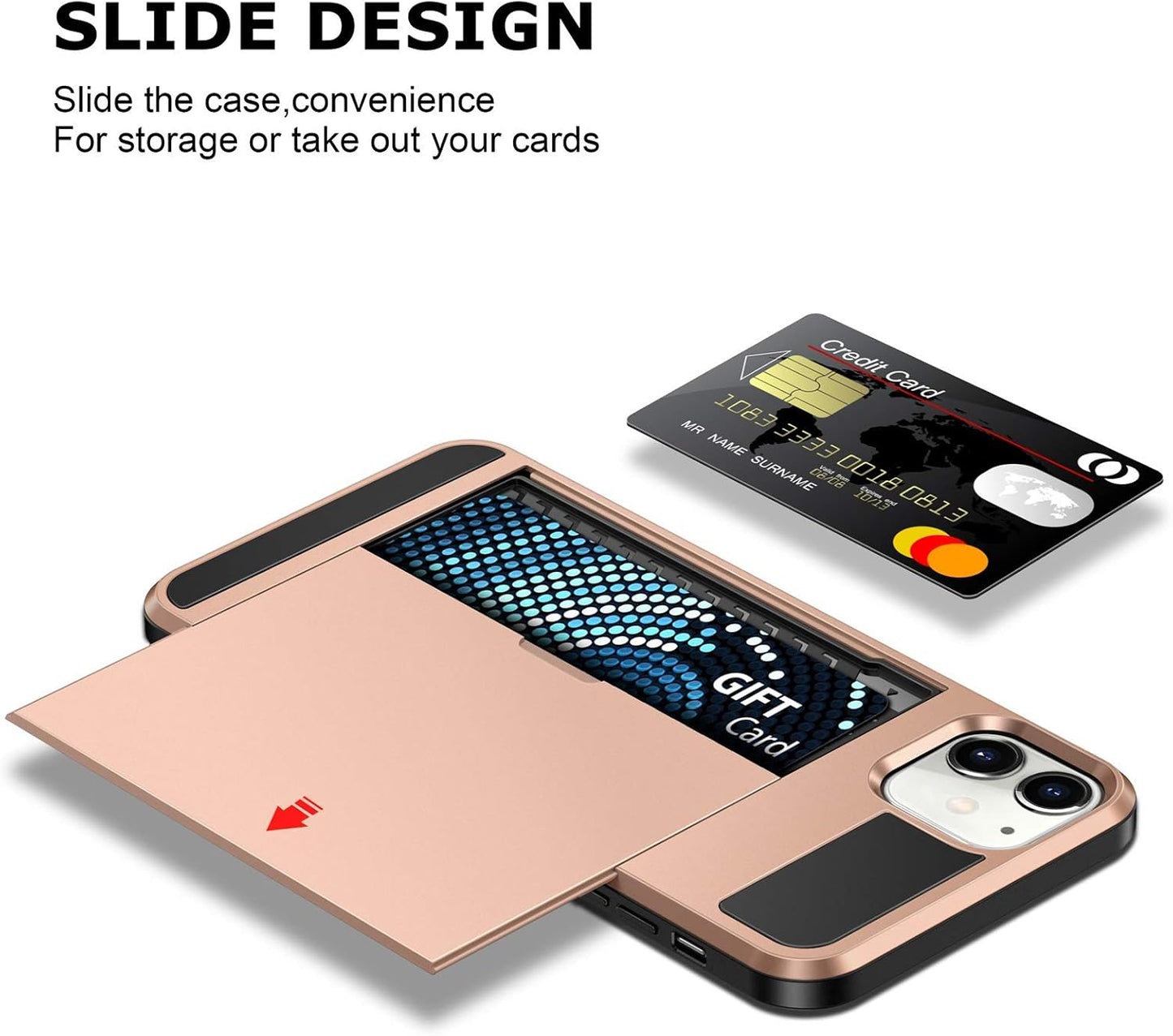 VUNAKE Compatible with iPhone 12 Case iPhone 12 Pro Case Card Holder Armor Shockproof Wallet Case Silicone TPU + Anti-Scratch Hard PC Phone Full Protective Case Cover for iPhone 12 Case(Rosegold)