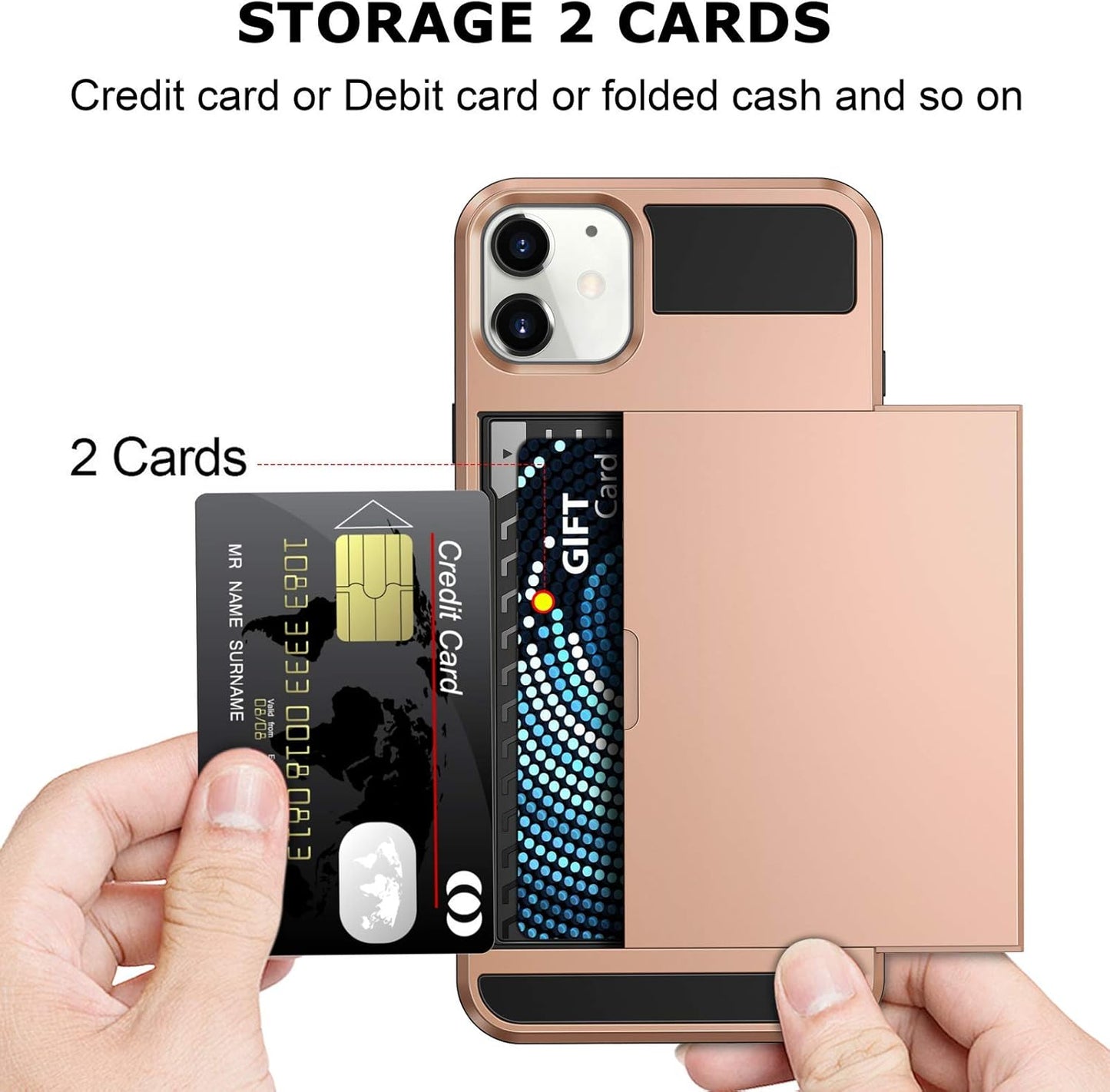 VUNAKE Compatible with iPhone 12 Case iPhone 12 Pro Case Card Holder Armor Shockproof Wallet Case Silicone TPU + Anti-Scratch Hard PC Phone Full Protective Case Cover for iPhone 12 Case(Rosegold)