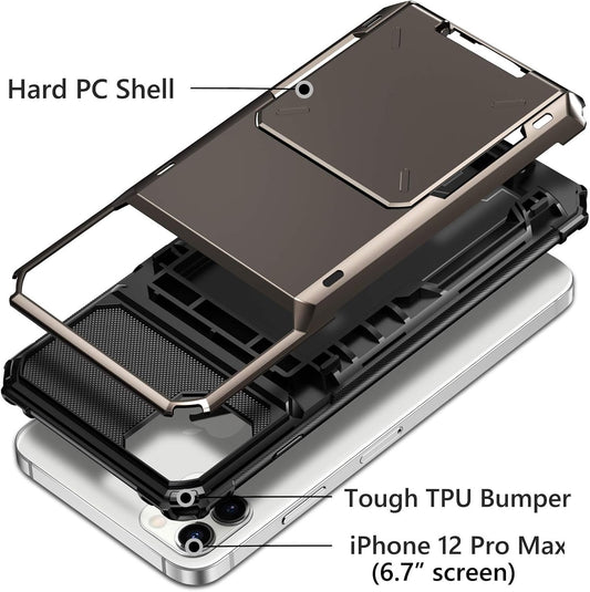 Coolden Compatible with iPhone 12 Pro Max Case Wallet Case Shockproof Case 4 Card Pocket Protective Case Heavy Duty Flip Card Holder Phone Case Cover Compatible with iPhone 12 Pro Max (Gun Color)