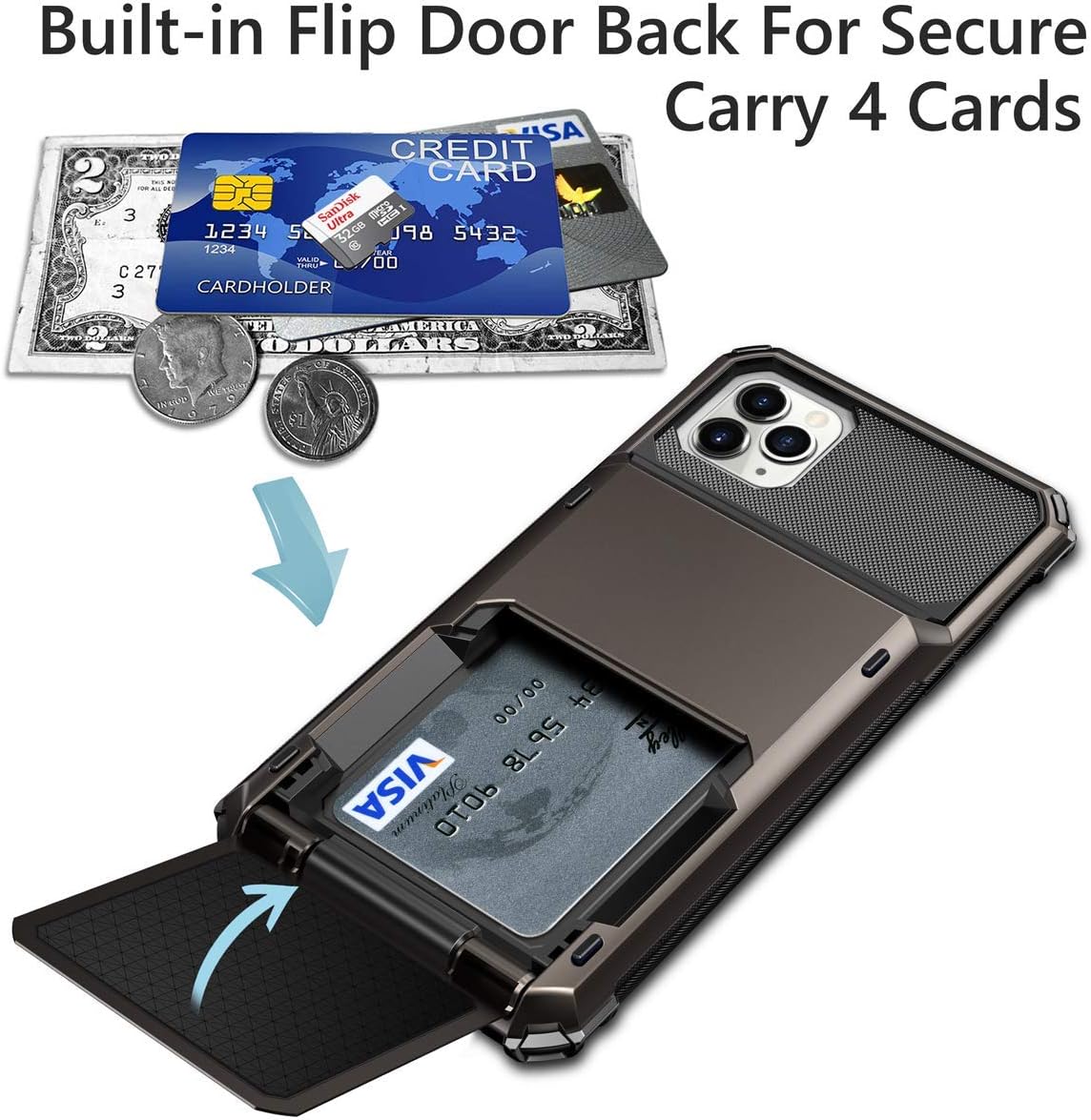Coolden Compatible with iPhone 12 Pro Max Case Wallet Case Shockproof Case 4 Card Pocket Protective Case Heavy Duty Flip Card Holder Phone Case Cover Compatible with iPhone 12 Pro Max (Gun Color)