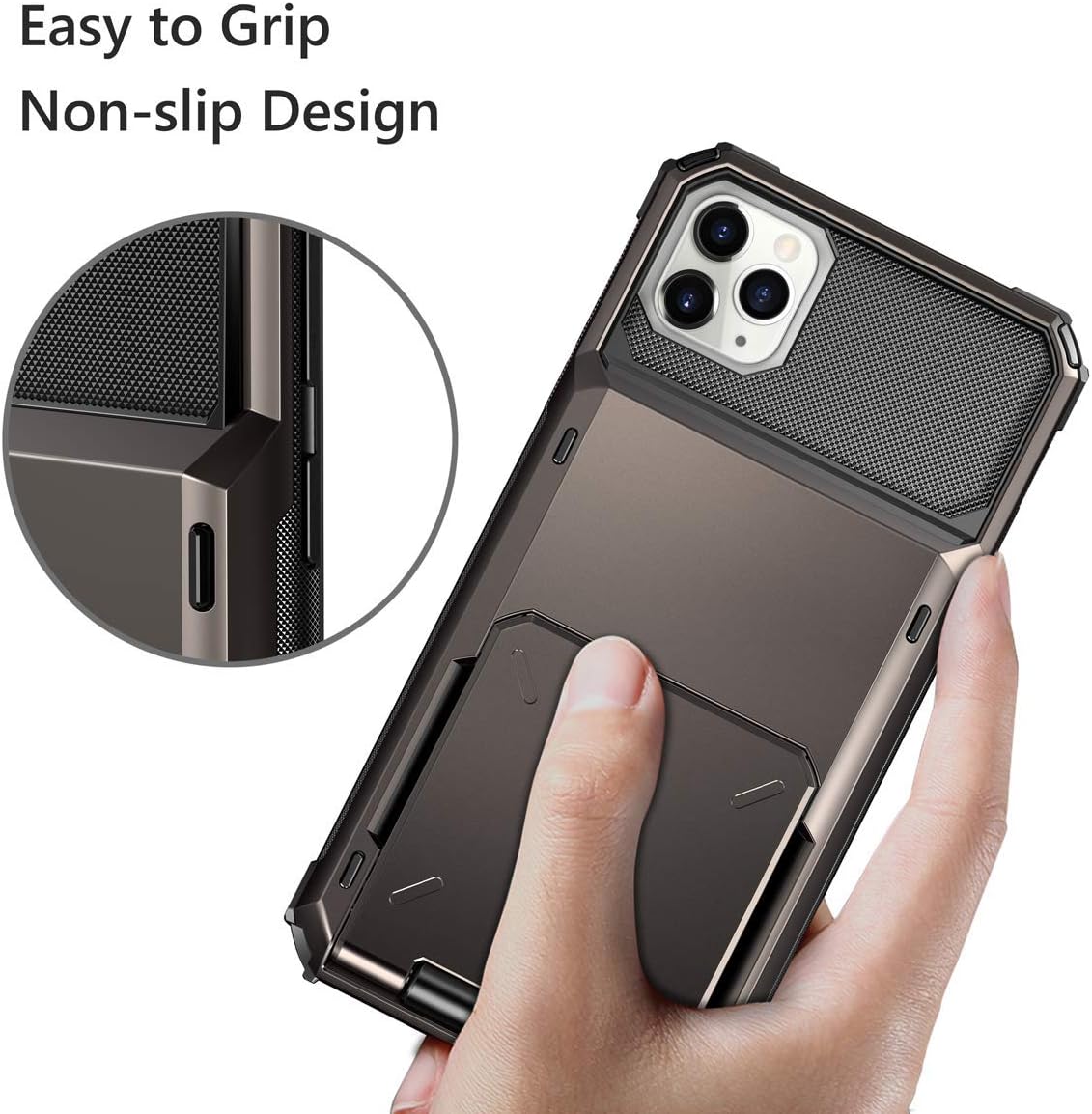 Coolden Compatible with iPhone 12 Pro Max Case Wallet Case Shockproof Case 4 Card Pocket Protective Case Heavy Duty Flip Card Holder Phone Case Cover Compatible with iPhone 12 Pro Max (Gun Color)