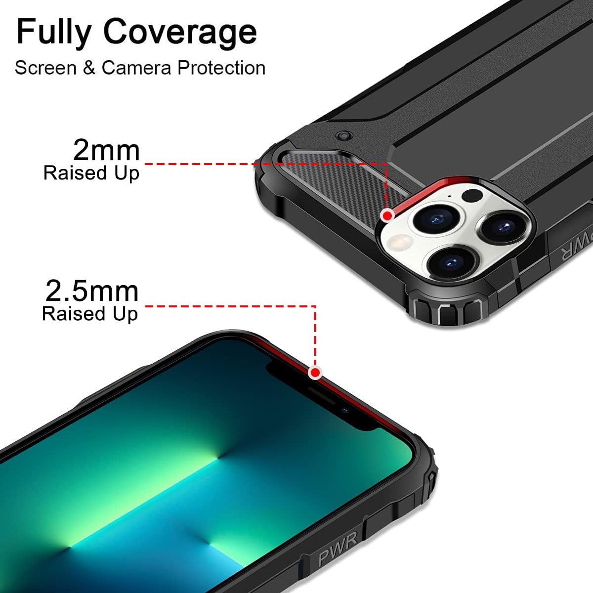 Coolden Compatible with iPhone 13 Pro Case Rugged Tough Dual Layer Armor Case Shockproof Case Heavy Duty Hard Back TPU Bumper Shock Absorption Protective Phone Case Cover for iPhone 13 Pro (Black)