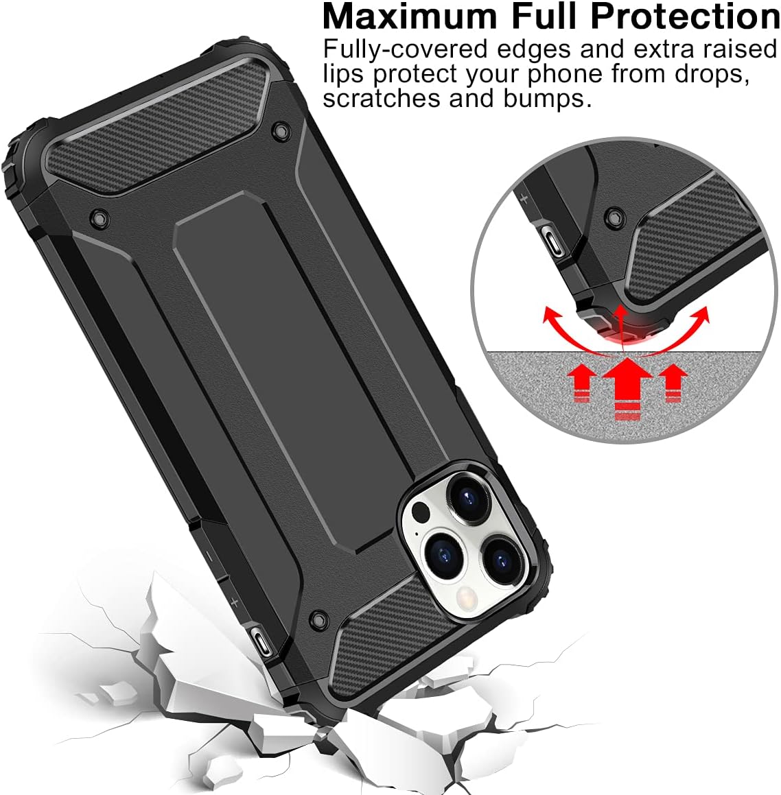Coolden Compatible with iPhone 13 Pro Case Rugged Tough Dual Layer Armor Case Shockproof Case Heavy Duty Hard Back TPU Bumper Shock Absorption Protective Phone Case Cover for iPhone 13 Pro (Black)