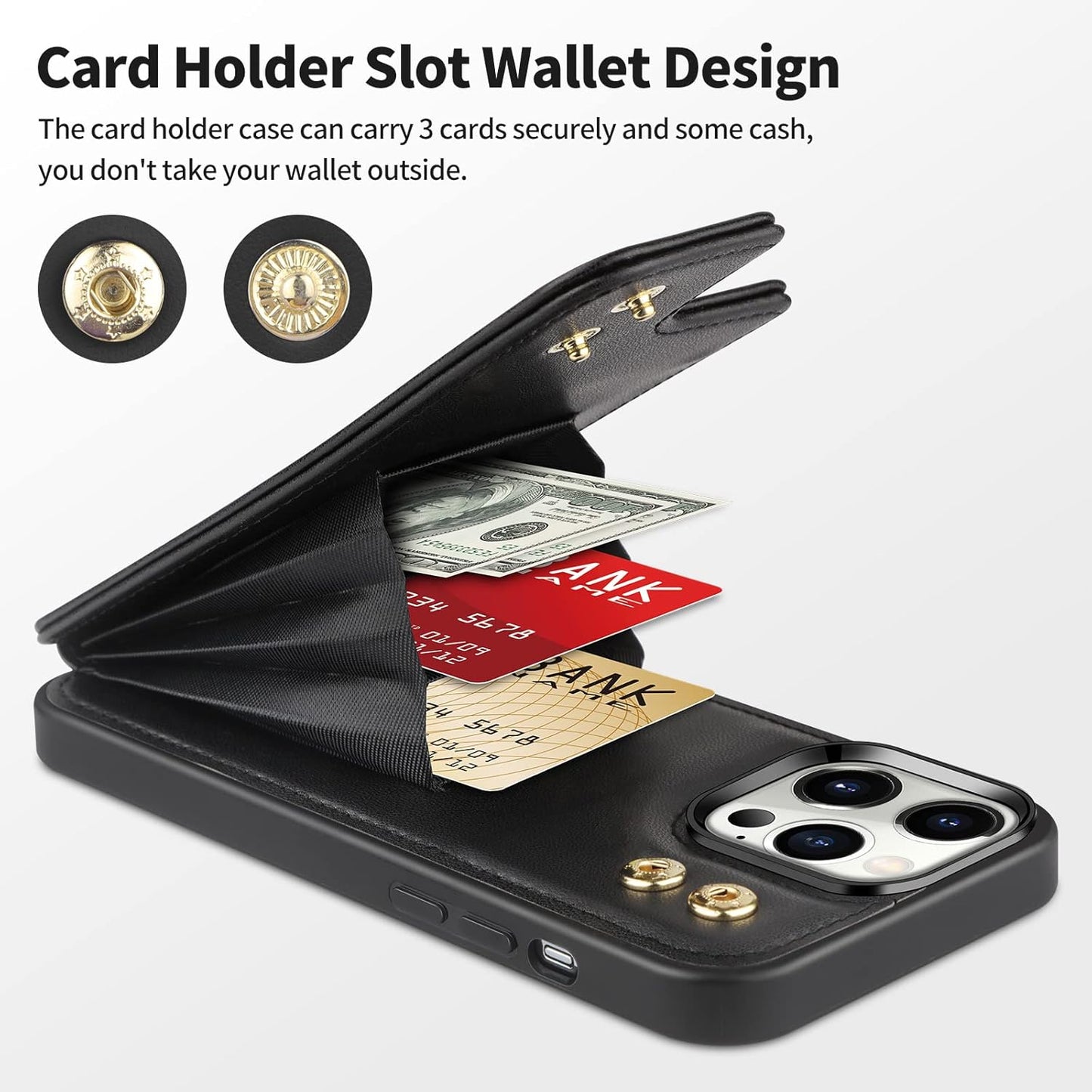 Coolden for iPhone 14 Pro Max Case Wallet Case with Card Holder Ring Holder PU Leather Flip Card Slot Shockproof Case RFID Blocking TPU Bumper Protective Phone Case Cover for iPhone 14 Pro Max-Black