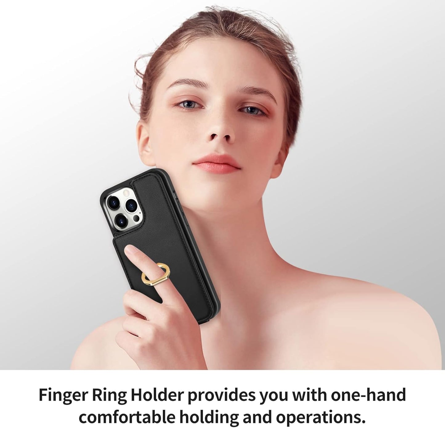 Coolden for iPhone 14 Pro Max Case Wallet Case with Card Holder Ring Holder PU Leather Flip Card Slot Shockproof Case RFID Blocking TPU Bumper Protective Phone Case Cover for iPhone 14 Pro Max-Black