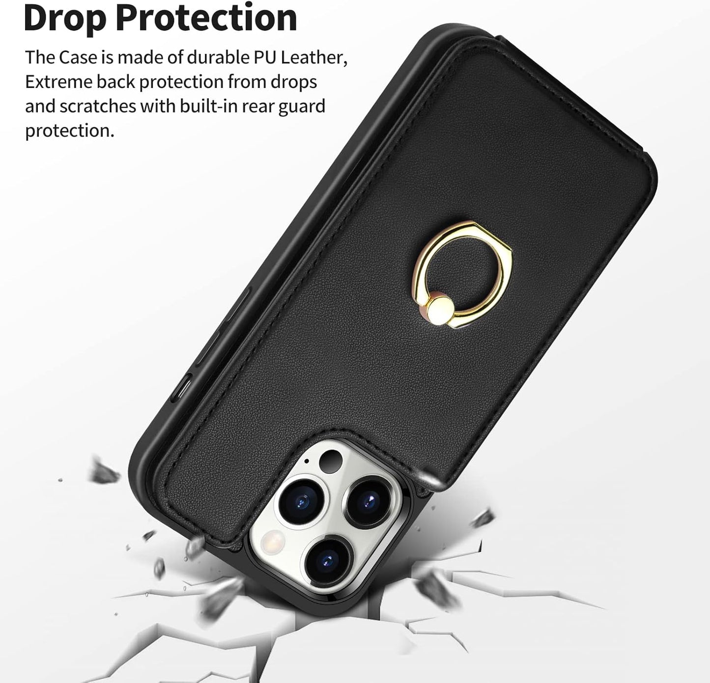 Coolden for iPhone 14 Pro Max Case Wallet Case with Card Holder Ring Holder PU Leather Flip Card Slot Shockproof Case RFID Blocking TPU Bumper Protective Phone Case Cover for iPhone 14 Pro Max-Black
