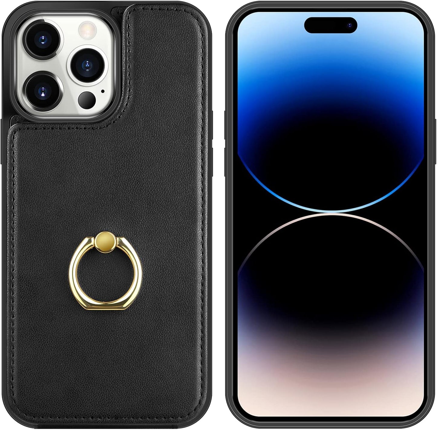 Coolden for iPhone 14 Pro Max Case Wallet Case with Card Holder Ring Holder PU Leather Flip Card Slot Shockproof Case RFID Blocking TPU Bumper Protective Phone Case Cover for iPhone 14 Pro Max-Black
