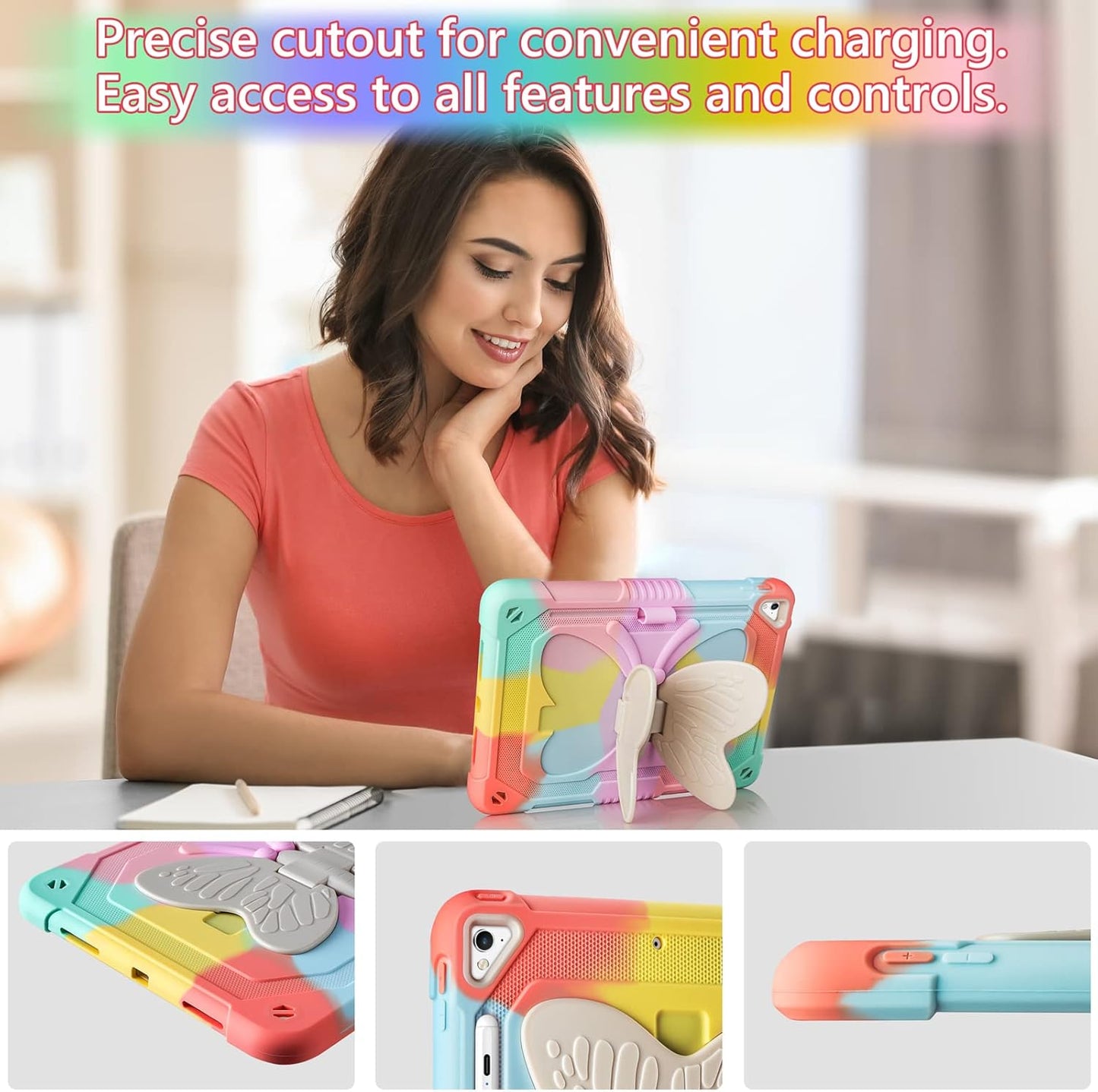 Coolden for iPad 6th 5th Generation Case with Kickstand Pencil Holder iPad 9.7 inch Case for Kids Girls Heavy Duty Rugged Protective Case Cover for iPad 6th 5th Gen 9.7 inch 2018/2017/iPad Air 2