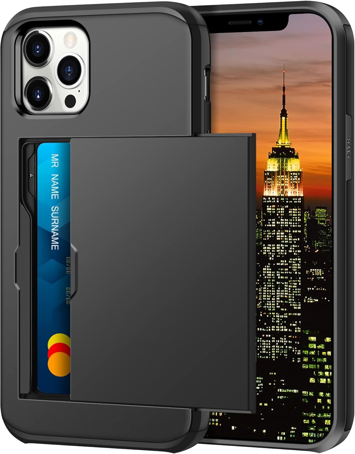 Coolden for iPhone 13 Pro Max Case Wallet Case Armor Shockproof Case Heavy Duty Protective Case Hard PC Back Soft TPU Bumper Card Holder Wallet Case Cover for iPhone 13 Pro Max Phone Case (Black)