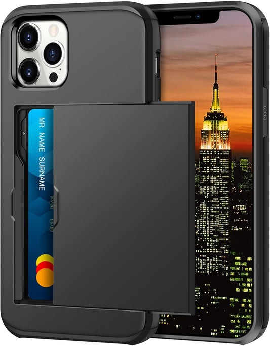 Coolden for iPhone 13 Pro Max Case Wallet Case Armor Shockproof Case Heavy Duty Protective Case Hard PC Back Soft TPU Bumper Card Holder Wallet Case Cover for iPhone 13 Pro Max Phone Case (Black)