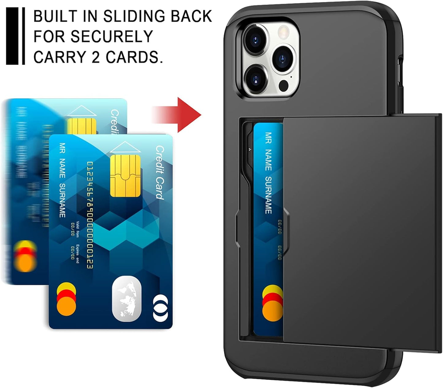 Coolden for iPhone 13 Pro Max Case Wallet Case Armor Shockproof Case Heavy Duty Protective Case Hard PC Back Soft TPU Bumper Card Holder Wallet Case Cover for iPhone 13 Pro Max Phone Case (Black)