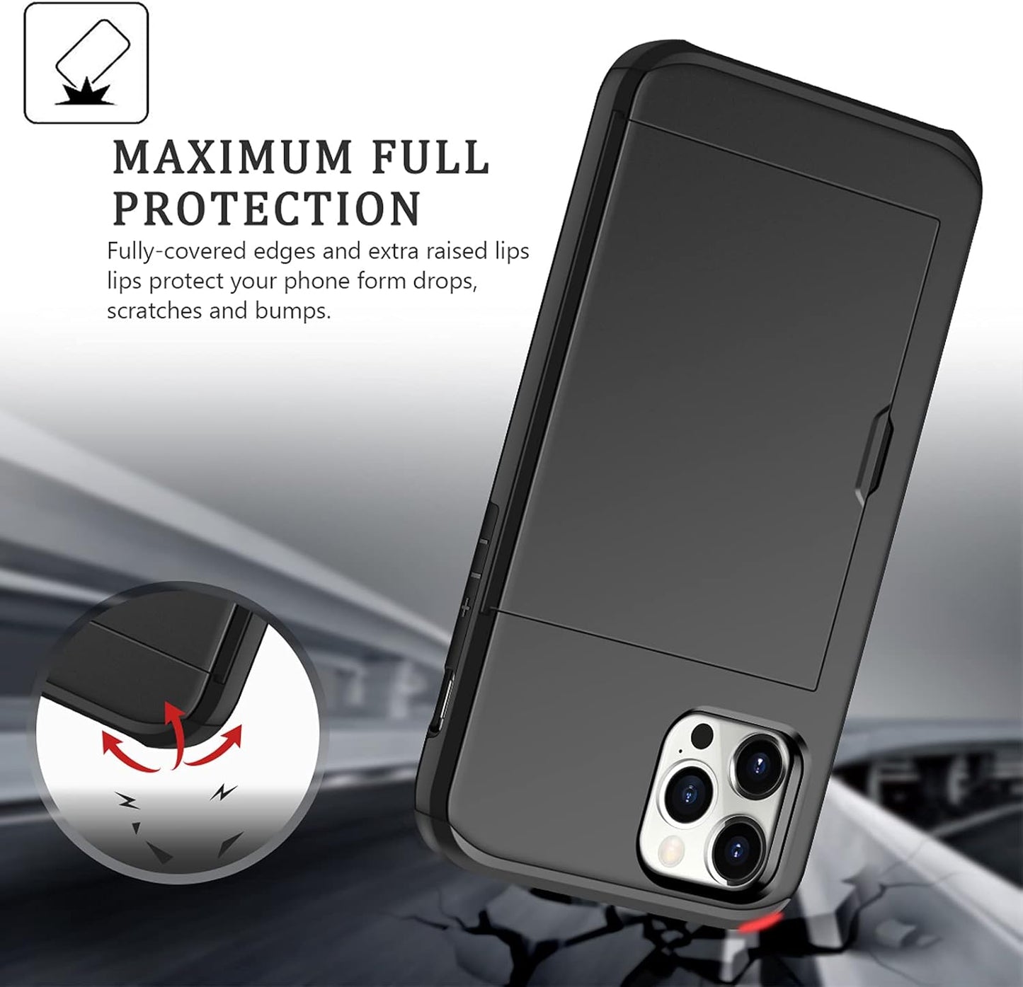 Coolden for iPhone 13 Pro Max Case Wallet Case Armor Shockproof Case Heavy Duty Protective Case Hard PC Back Soft TPU Bumper Card Holder Wallet Case Cover for iPhone 13 Pro Max Phone Case (Black)