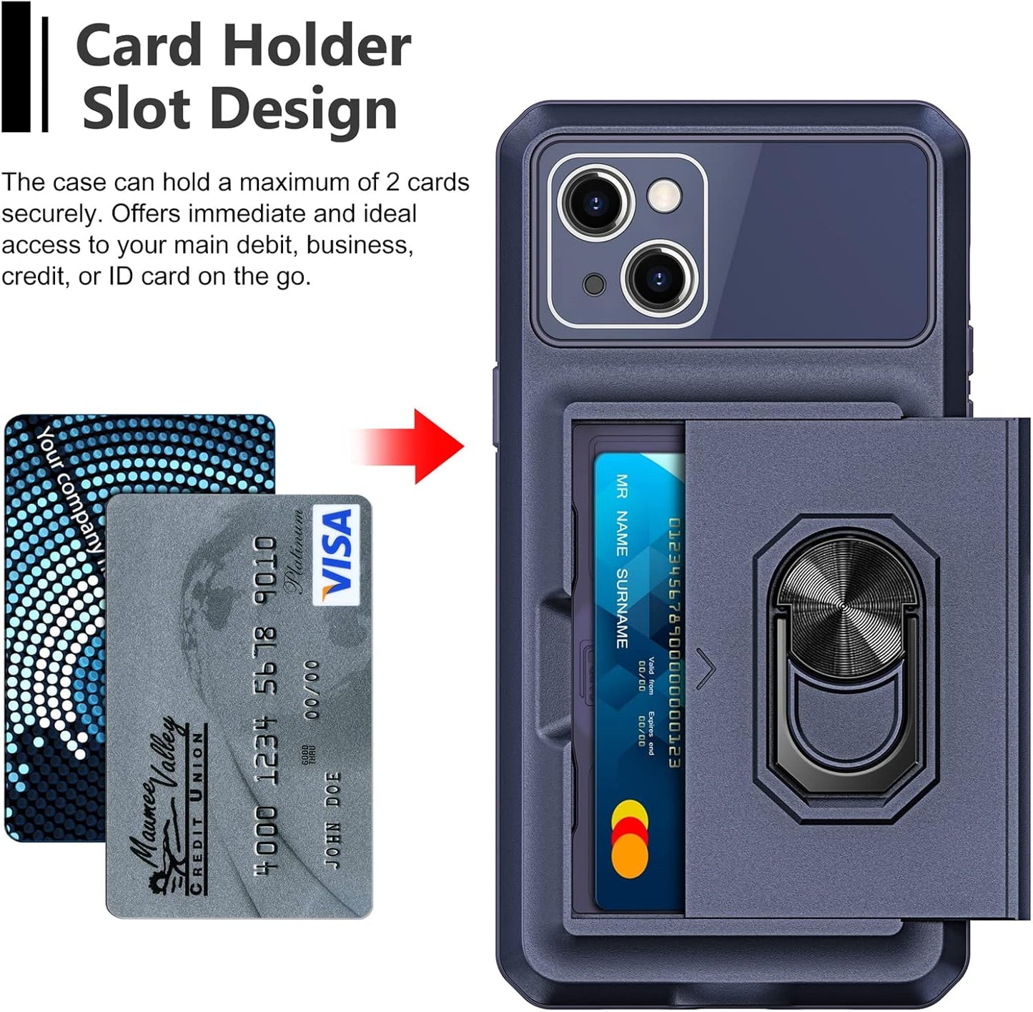 Coolden for iPhone 14 Case Wallet Case with Card Holder Slot iPhone 14 Cases with Ring Kickstand Armor Military Grade Shockproof Case Heavy Duty Protective Case Cover for iPhone 14 Phone Case (Navy)